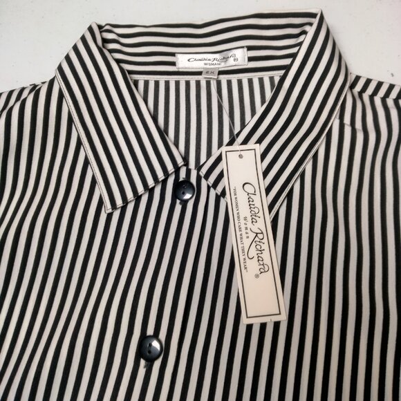 Vintage 90s Claudia Richard Blouse Woman Plus Size 2X Black White Striped NOS - Picture 7 of 15